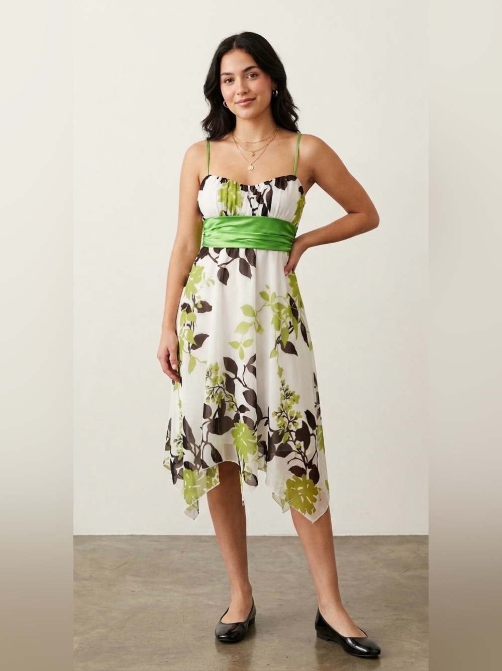 Y2K 90s Baby Doll Floral Leaves Fairy Asymmetrical Scarf Dress Womens Size Small